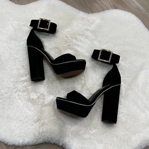 Steve Madden Kiree Black Suede Ankle Strap Platform Sandals
